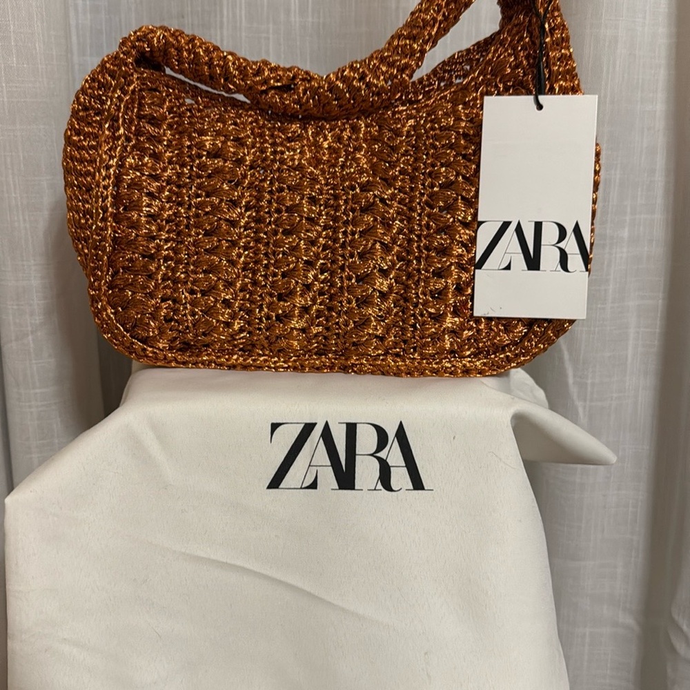 Zara Brown and Orange Shoulder Bag with Bohemian Texture
